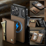 2-in-1 Detachable PU Leather MagSafe Case with Zippered RFID Card Slot for iPhone 17 Series