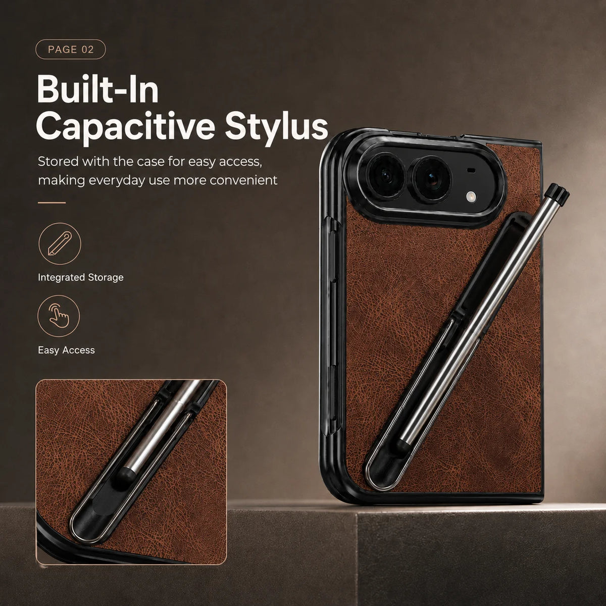 Vegan Leather Foldable Case With Built-In Capacitive Stylus for iPhone Duo