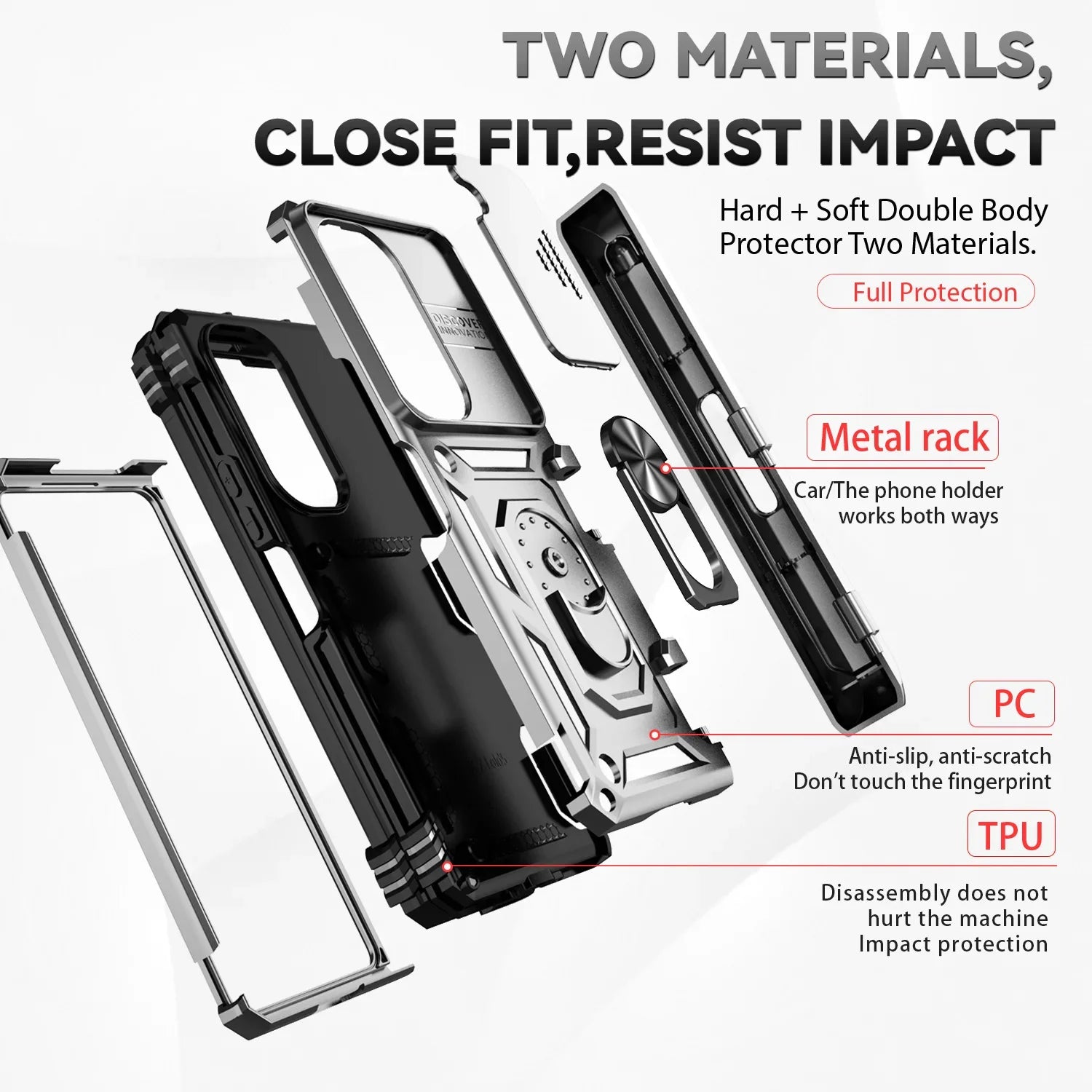 360° Protection Slide Camera Lens Armor Case with Ring Holder for Samsung Galaxy Z Fold 6