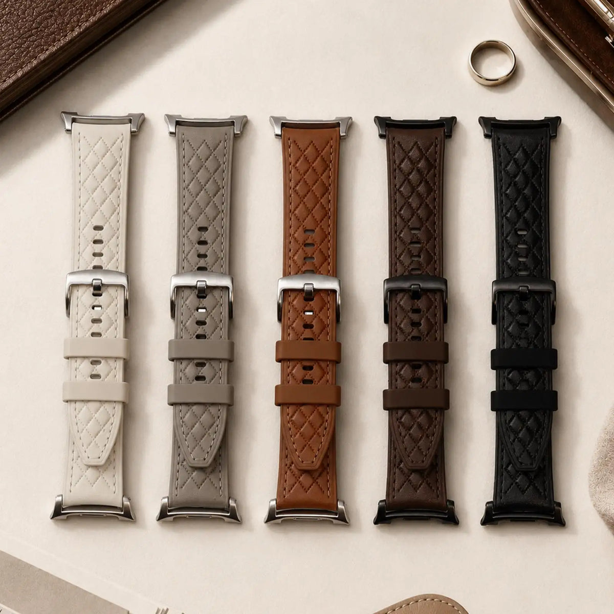 Quilted Leather Silicone Watch Strap with Pin Buckle Clasp for Samsung Galaxy Watch 9