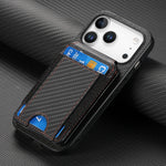 Carbon Fiber Design Vertical Flip Phone Holder Wallet Case for iPhone 17 Series