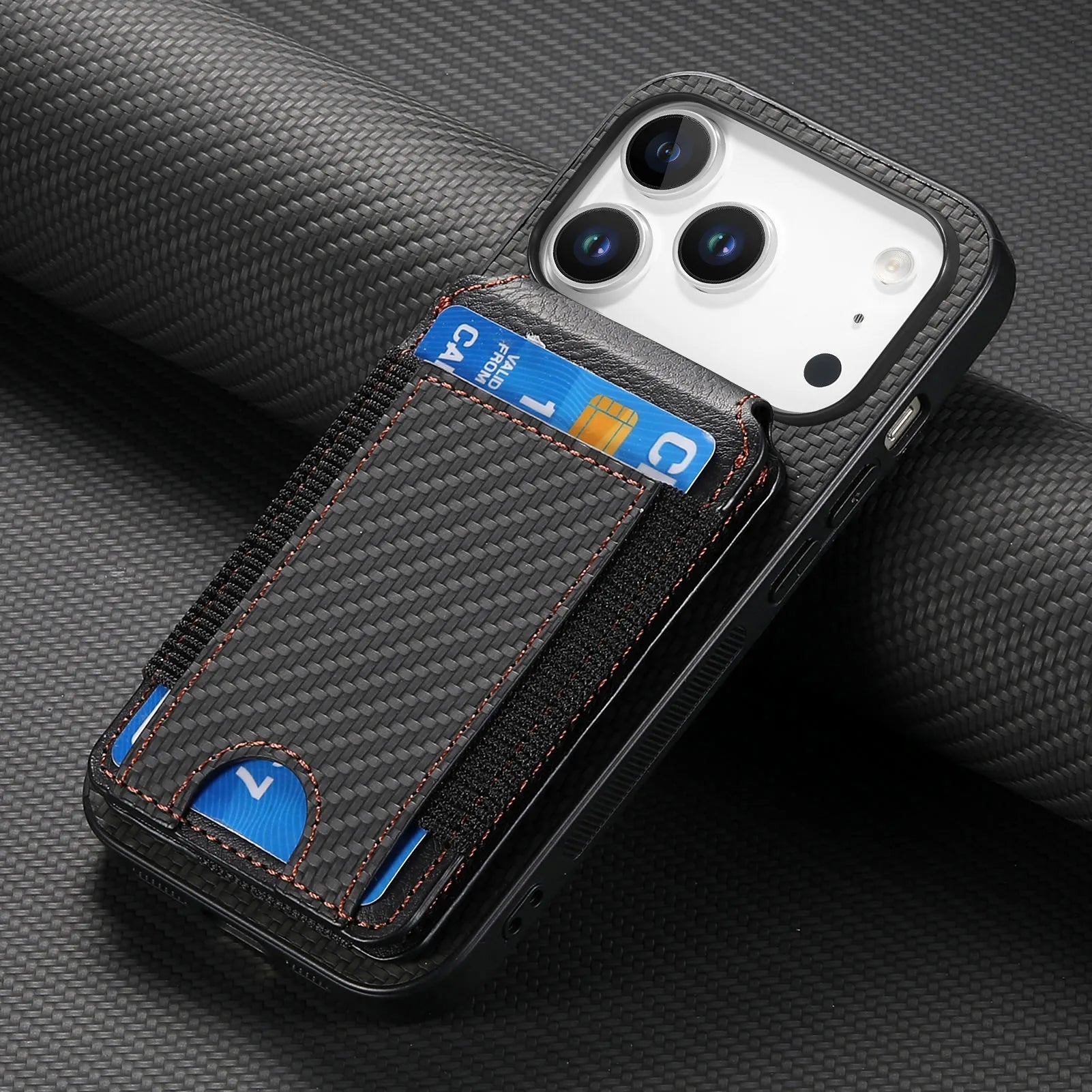 Carbon Fiber Design Vertical Flip Phone Holder Wallet Case for iPhone 17 Series