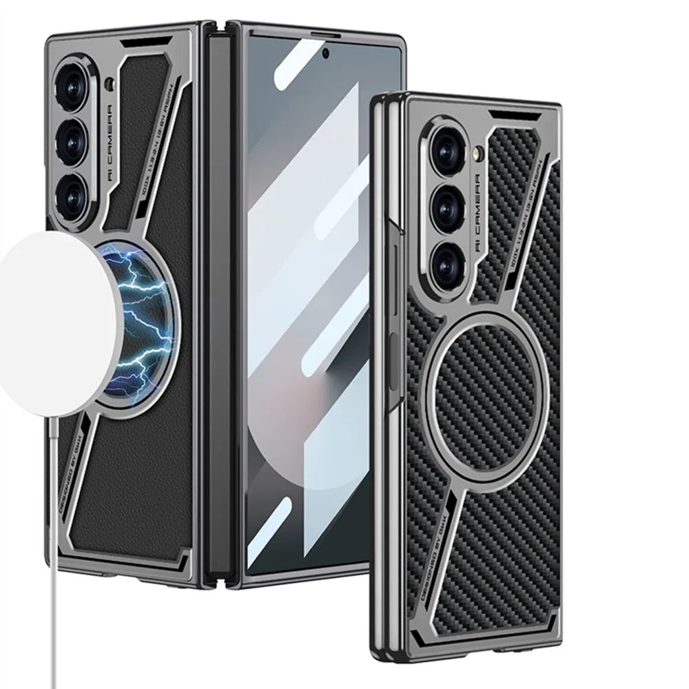 Premium Electroplated Leather Magnetic Case for Samsung Galaxy Z Fold 6