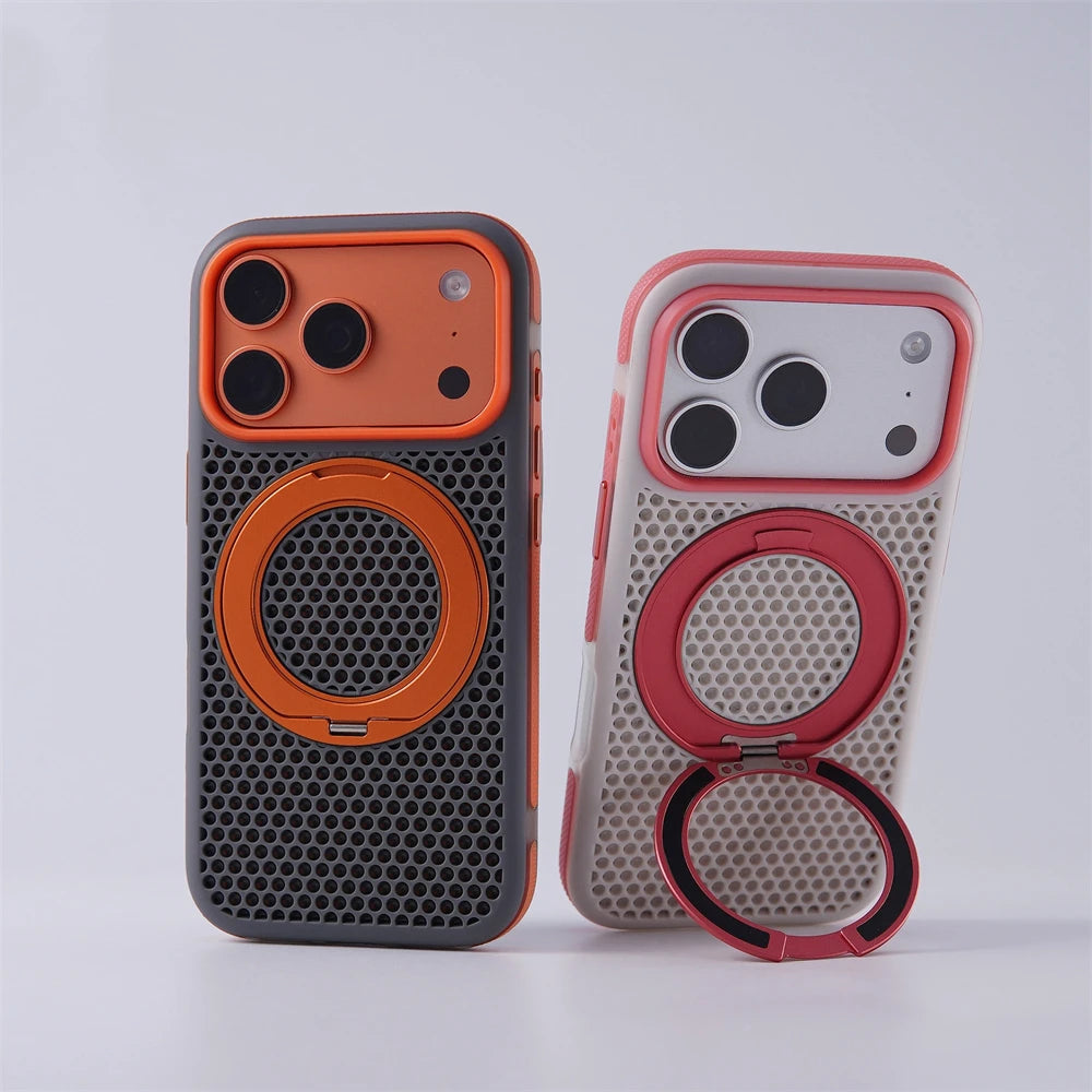 MagSafe Rotating Ring Stand Case with Mesh Back for iPhone 18 Series