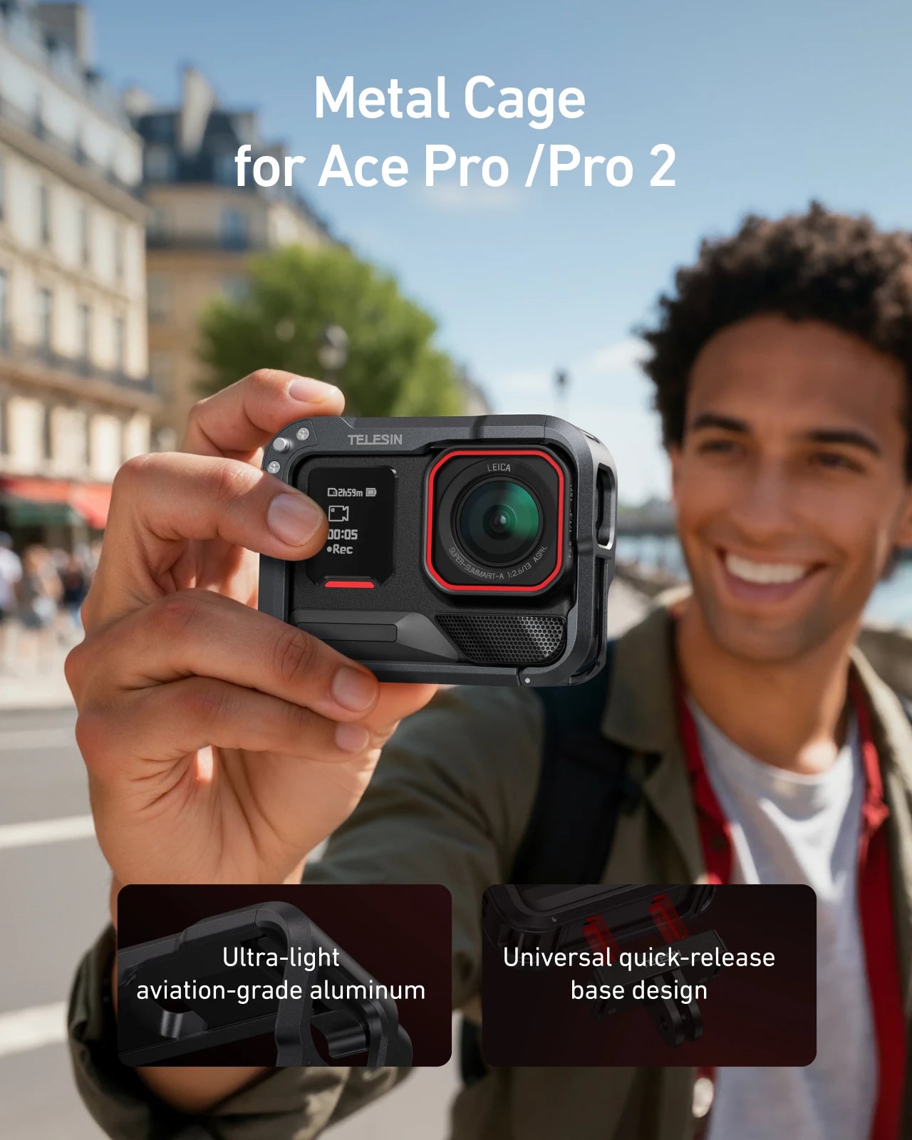 TELESIN Aluminum Frame Protective Cage for Insta360 Ace Pro 2