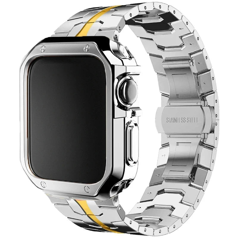 Stainless Steel Link Strap + TPU Case Combo for Apple Watch
