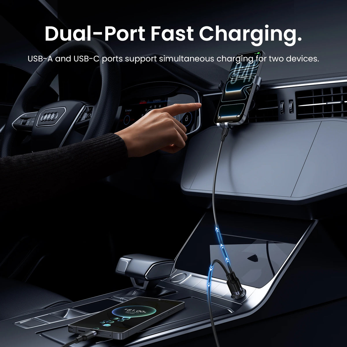 Vention 45W Dual-Port Car Charger With Pull Ring