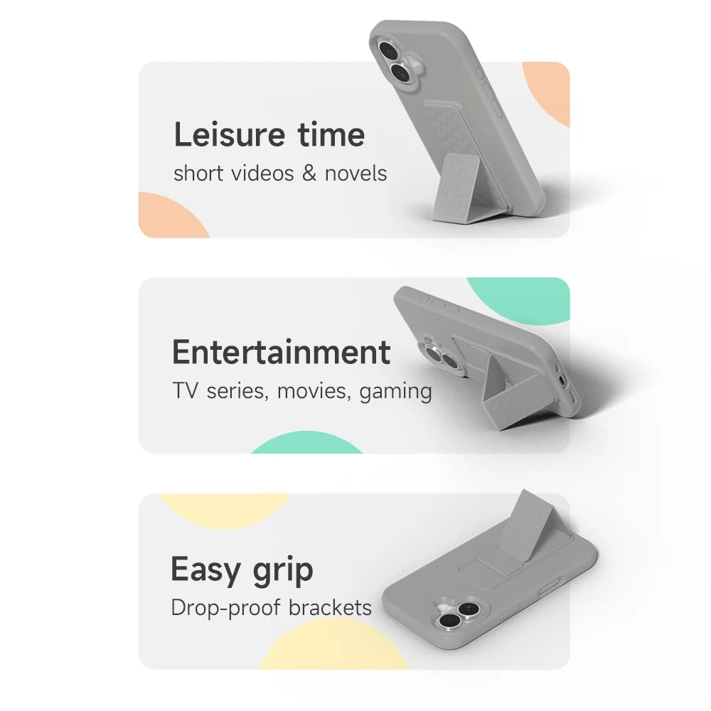 iPhone 16 Series Solid Color Bumper Case with Folding Stand Holder