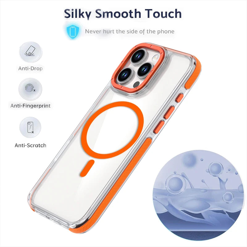 iPhone 16 Series Colorful Transparent MagSafe Case with Aluminum Buttons