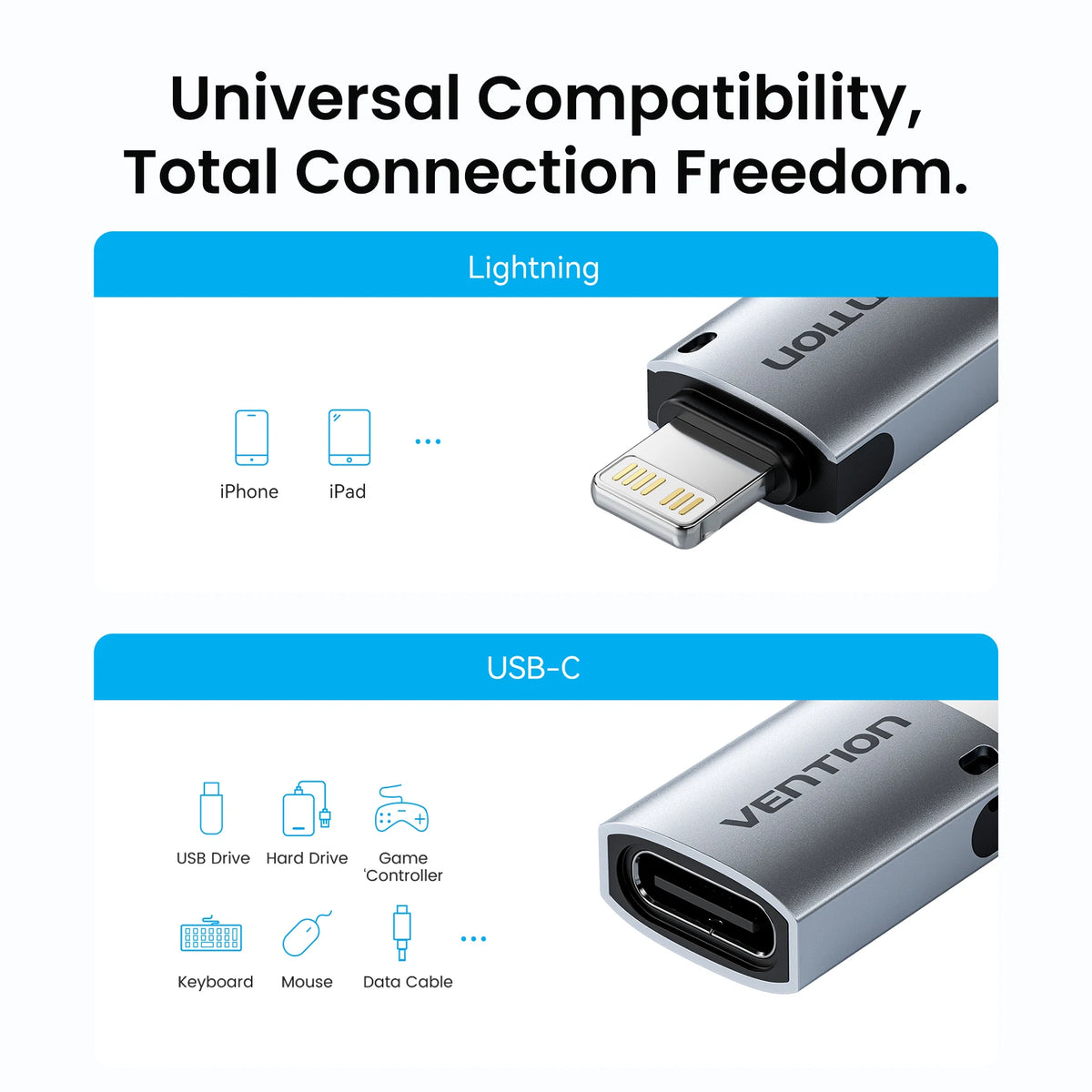 Vention Lightning To USB-C OTG Adapter