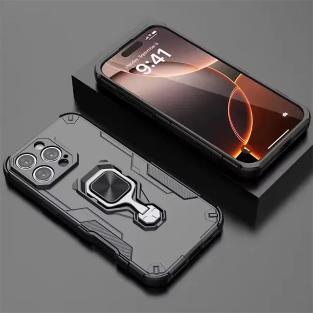 Durable Multi-Function Magnetic Case with Metal Ring Holder for iPhone 16 Series