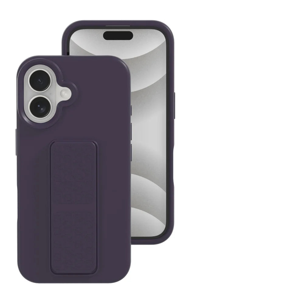 iPhone 16 Series Solid Color Bumper Case with Folding Stand Holder