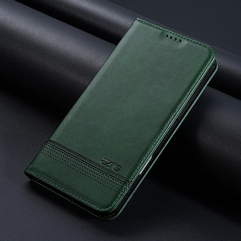 Leather Flip Wallet Case with Magnetic Closure for iPhone 17 Series