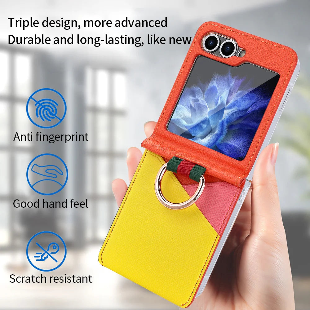 Fashionable Hit Color Leather Case for Samsung Galaxy Z Flip 5
