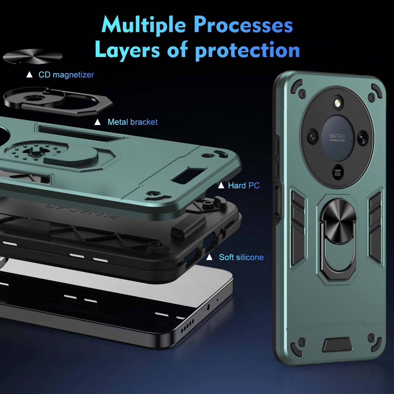 Honor Magic 8 Pro Military Grade Shockproof Case with Ring Stand Holder