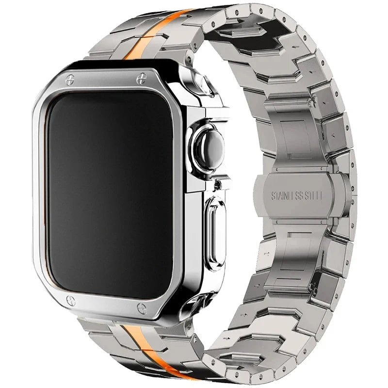 Stainless Steel Link Strap + TPU Case Combo for Apple Watch