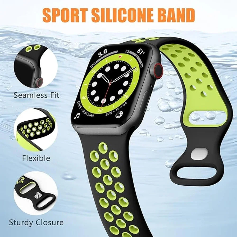 Breathable Silicone Band with Perforated Ventilation for Apple Watch