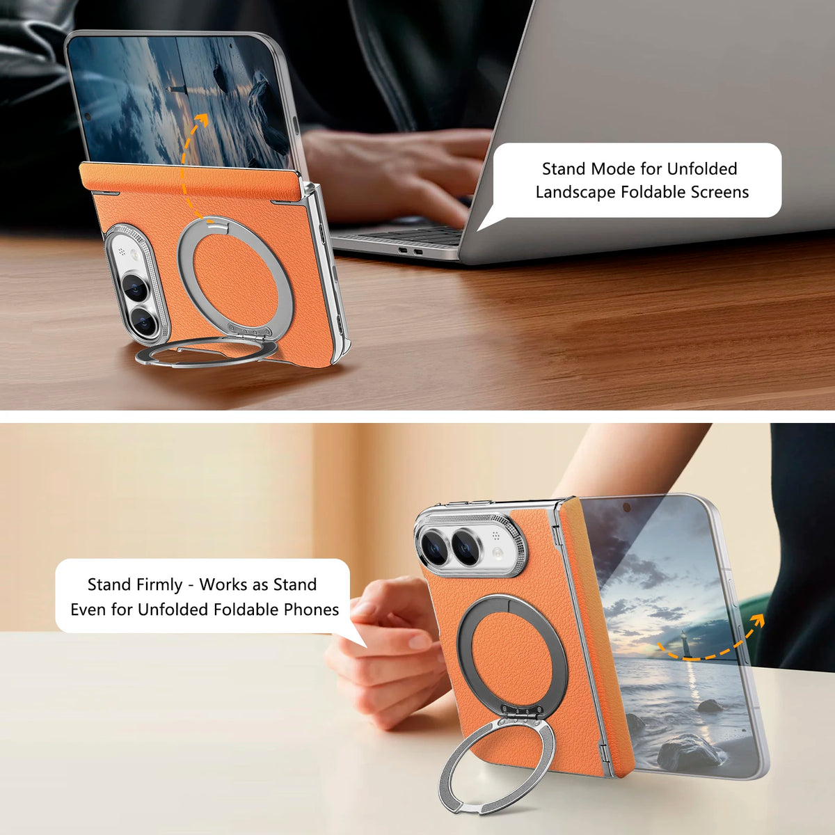 Shockproof Lychee Leather Case with 360° Rotating Ring Stand for iPhone Duo