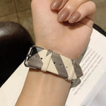 Genuine Leather Woven Fabric Watch Band with Striped Pattern for Samsung Galaxy Watch 8 & Galaxy Watch 8 Classic