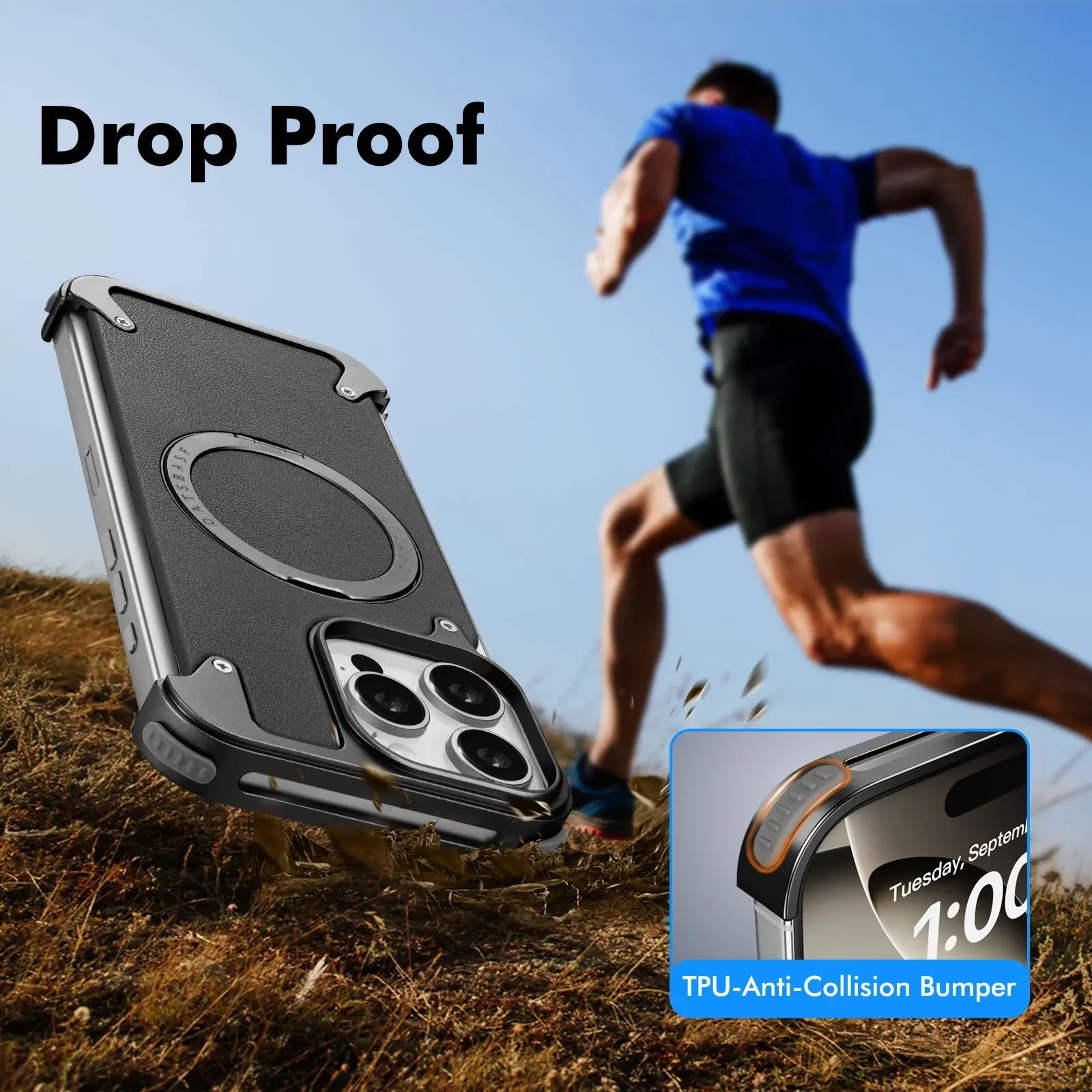 Luxury Slim Leather Case with 360° Magnetic Ring Stand for iPhone 16 Pro & iPhone 16 Pro Max