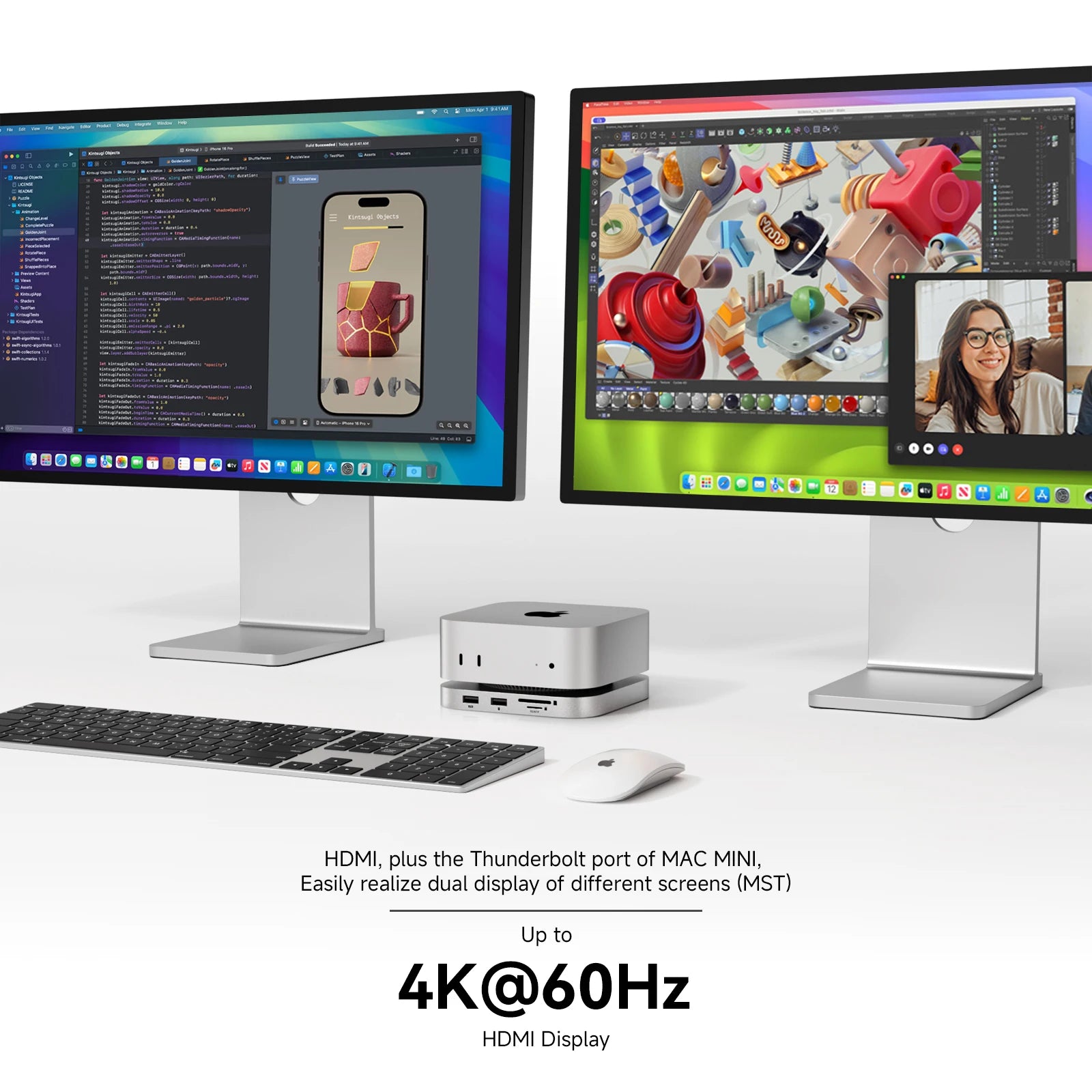 Minisopuru Mac Mini M4 Hub Dock Stand with M.2 SSD Enclosure