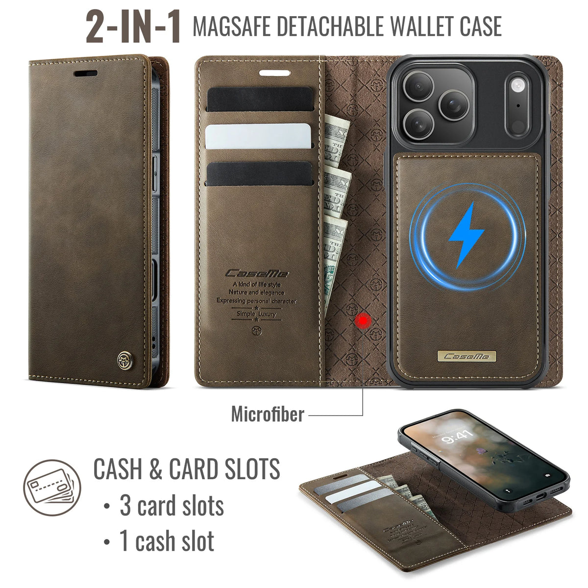 Leather Magnetic Flip Wallet Case with Kickstand for iPhone 18 Series