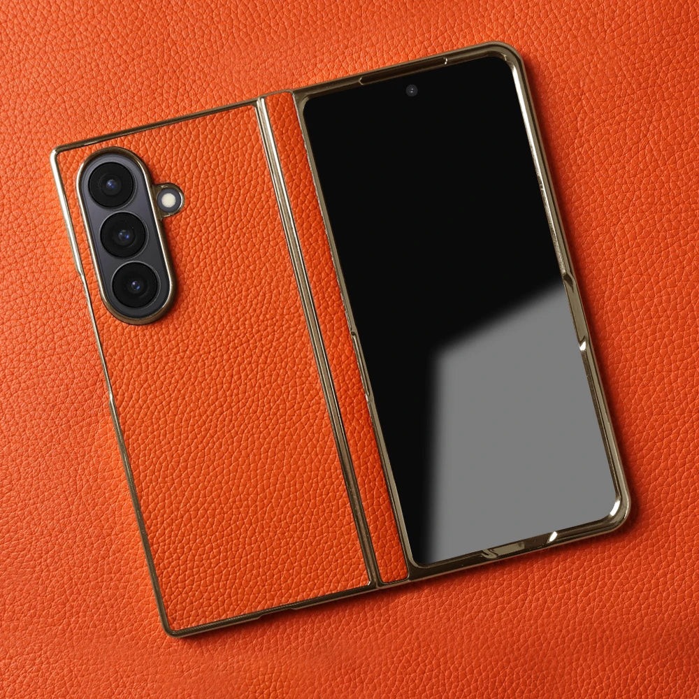 Genuine Leather Case with Raised Camera Protection Ring for Samsung Galaxy Z Fold 7