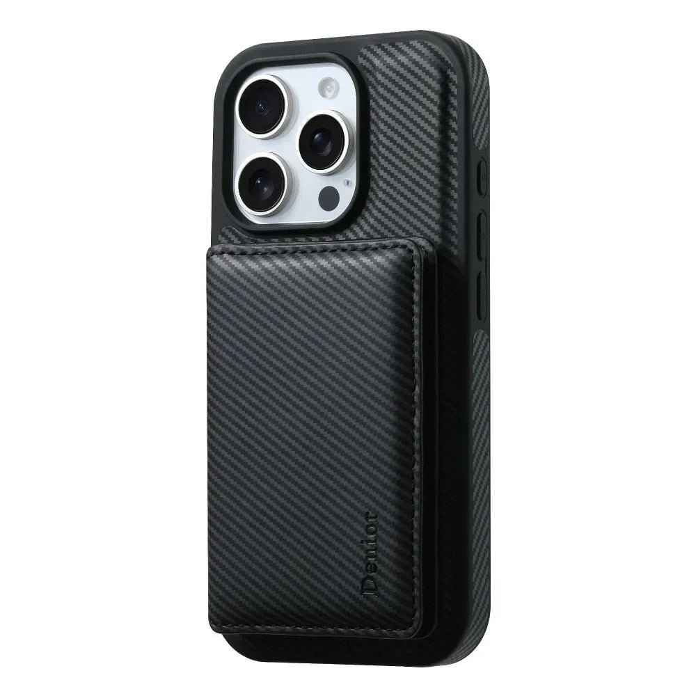 iPhone 16 Series Carbon Fiber Pattern MagSafe Case with Detachable Card Holder
