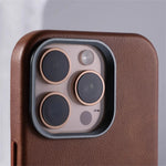 Luxury Business Retro Leather MagSafe Case with Alloy Lens for iPhone 16 Series