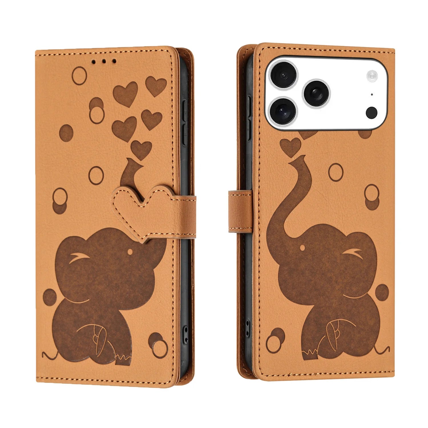 Cartoon Elephant Leather Flip Case with Card Pocket for iPhone 17 Series