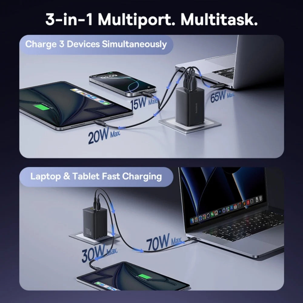 Baseus EnerFill 3-Port 100W GaN Fast Charger