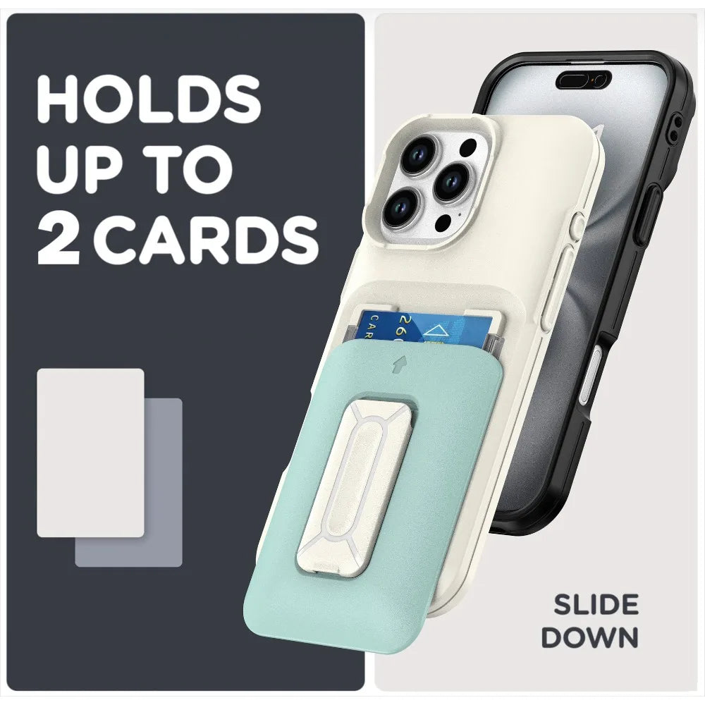 iPhone 16 Series Wallet Case with Sliding Card Holder and Kickstand