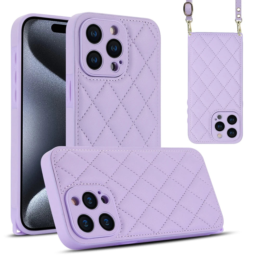 iPhone 15 Series Leather Crossbody Phone Case