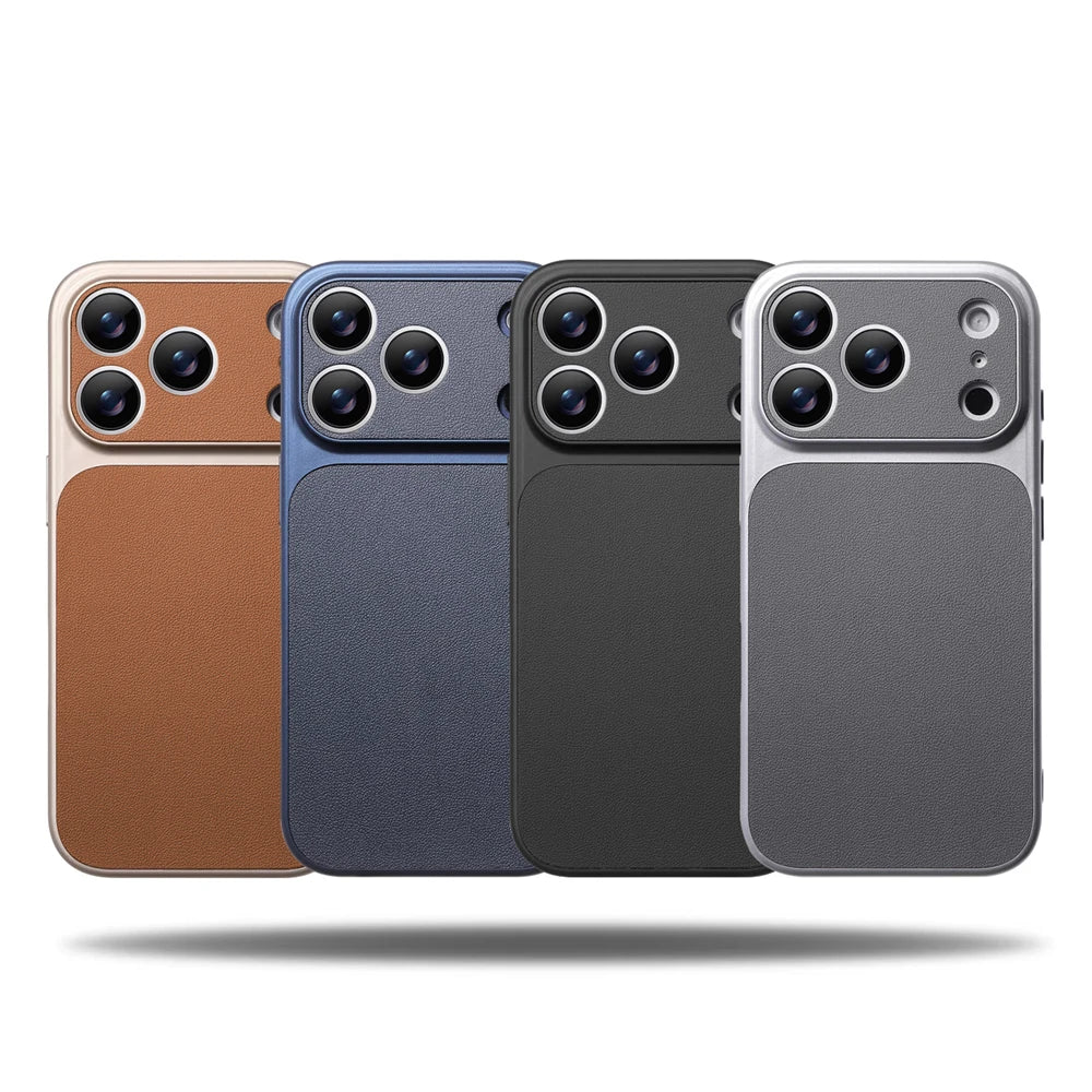 Shockproof Leather Bumper Case with Full Camera Lens Protection for iPhone 17 Series