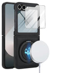 Protective Leather Magnetic Case with Ring Bracket & Glass Film for Samsung Galaxy Z Flip 6