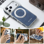 Denim Pattern PU Leather MagSafe Case with 360° Rotating Ring Stand for iPhone 17 Series