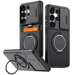 Shockproof Case with Sliding Camera Cover and Folding Ring for Samsung Galaxy S25 Series
