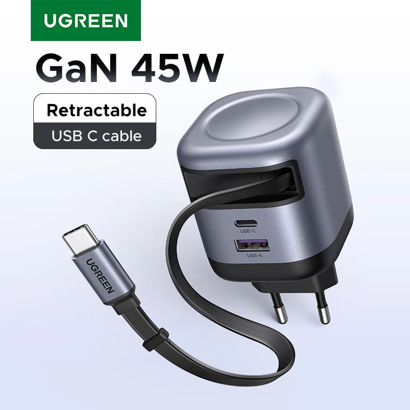 UGREEN 45W GaN Fast Charger with Retractable Cable