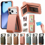 RFID Blocking Lychee Leather Vertical Card Slot Wallet Case with Stand for iPhone 17 Series