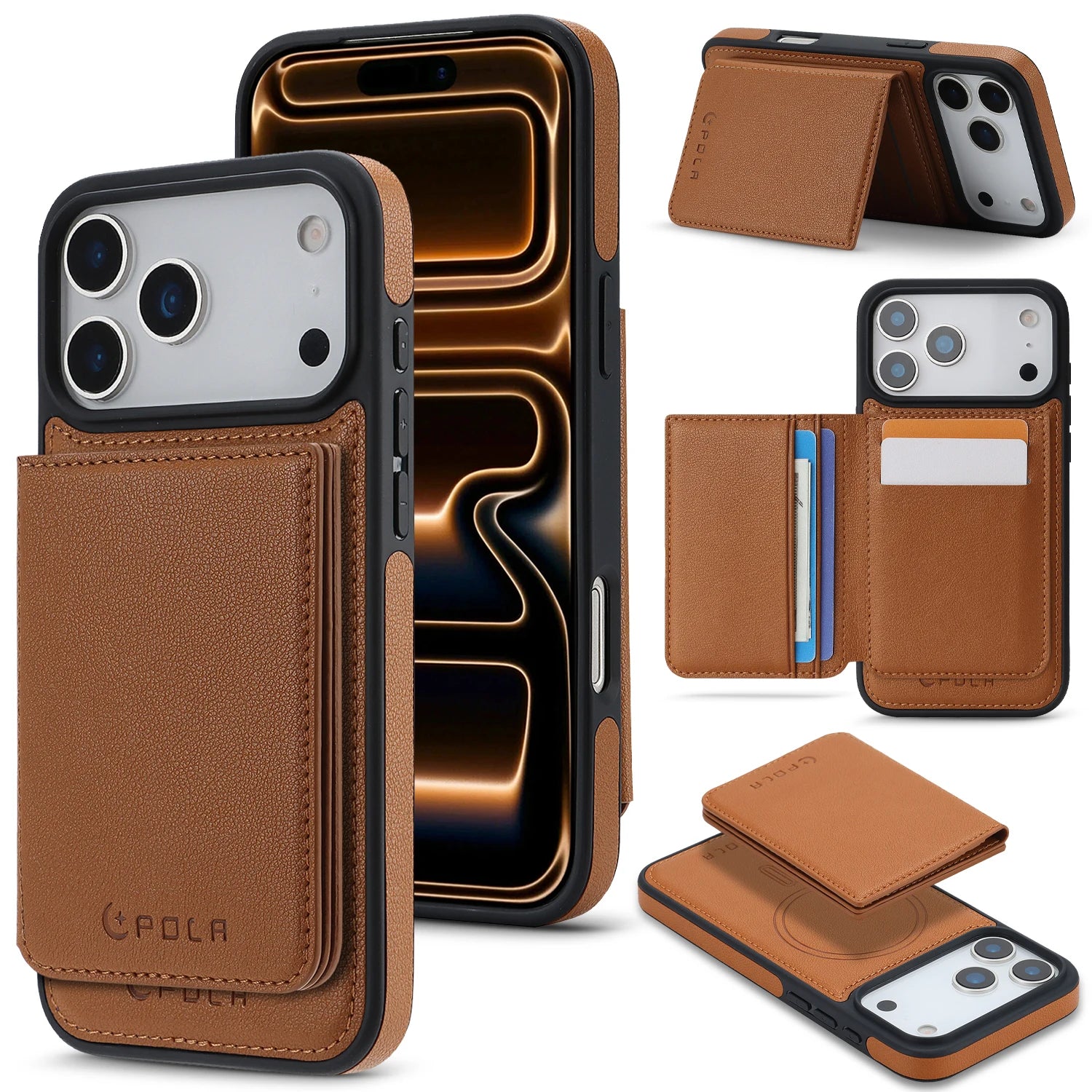 Luxury MagSafe Leather Case with Removable Multi Card Holder for iPhone 17 Series