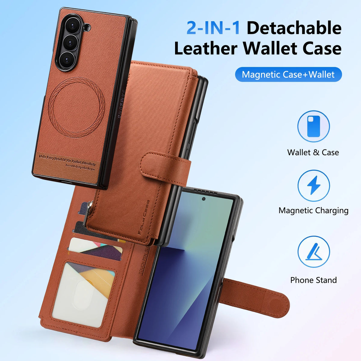 2-in-1 Magnetic Leather Wallet Case with Ring Holder for Samsung Galaxy Z Fold 7