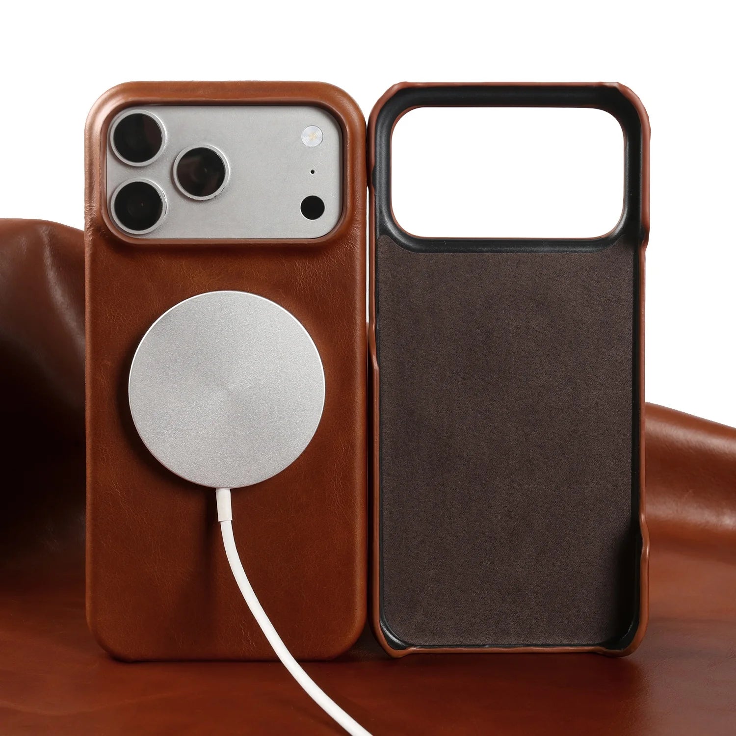 Classic Genuine Cowhide Leather MagSafe Case for iPhone 17 Series