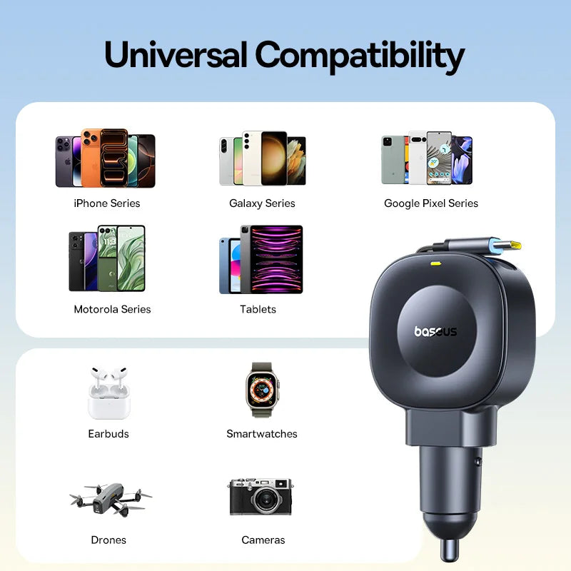 Baseus PrimeTrip VR2 45W Car Charger with Dual Fast Charging and Retractable Cable
