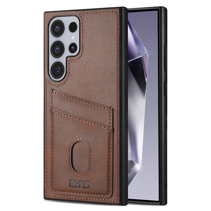 Premium Leather Protective Case with Card Holder Pocket for Samsung Galaxy S25 Series