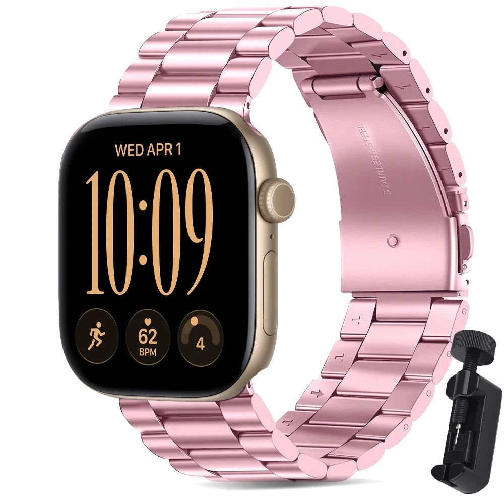 Polished Stainless Steel Band with Double-Button Folding Clasp for Apple Watch