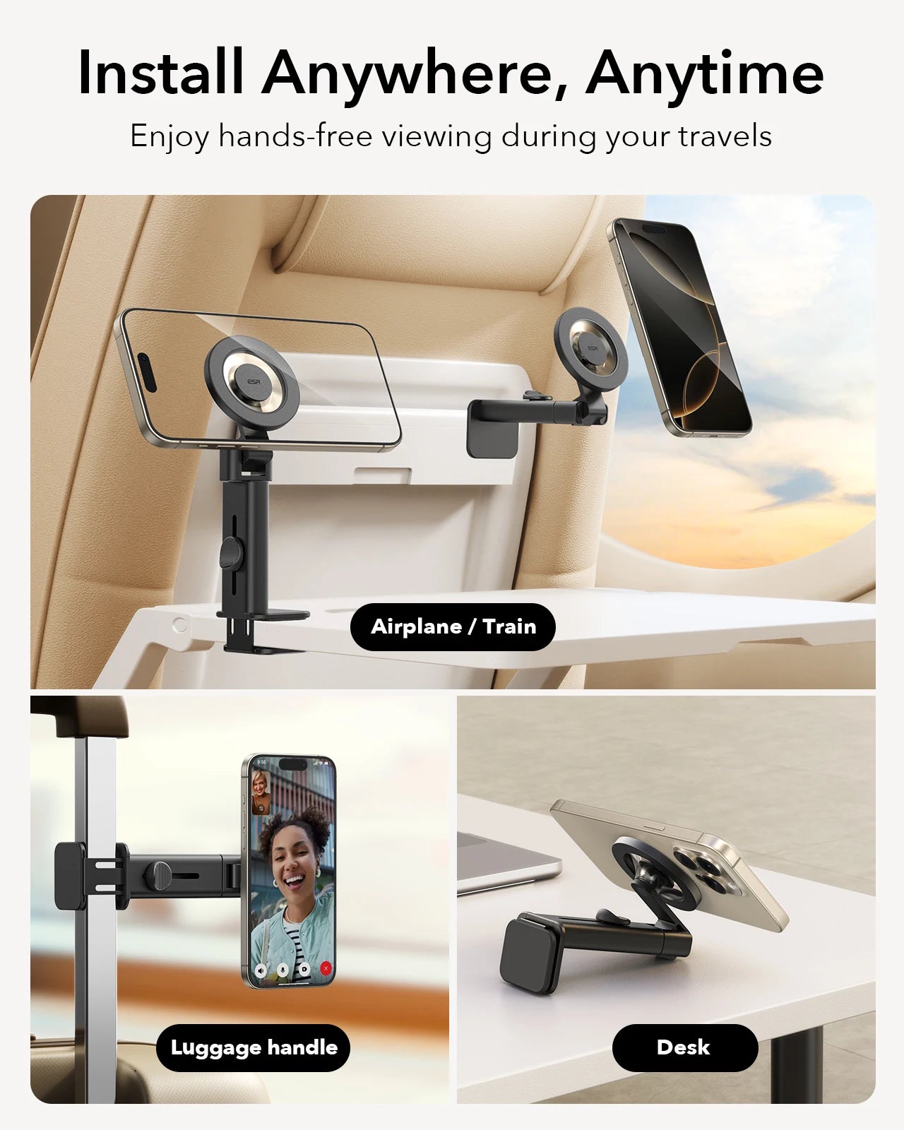 Magnetic Plane Phone Mount with Metal Ring