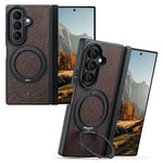 Textured Leather Magnetic Case with 360° Rotating Ring Stand for Samsung Galaxy Z Fold 7