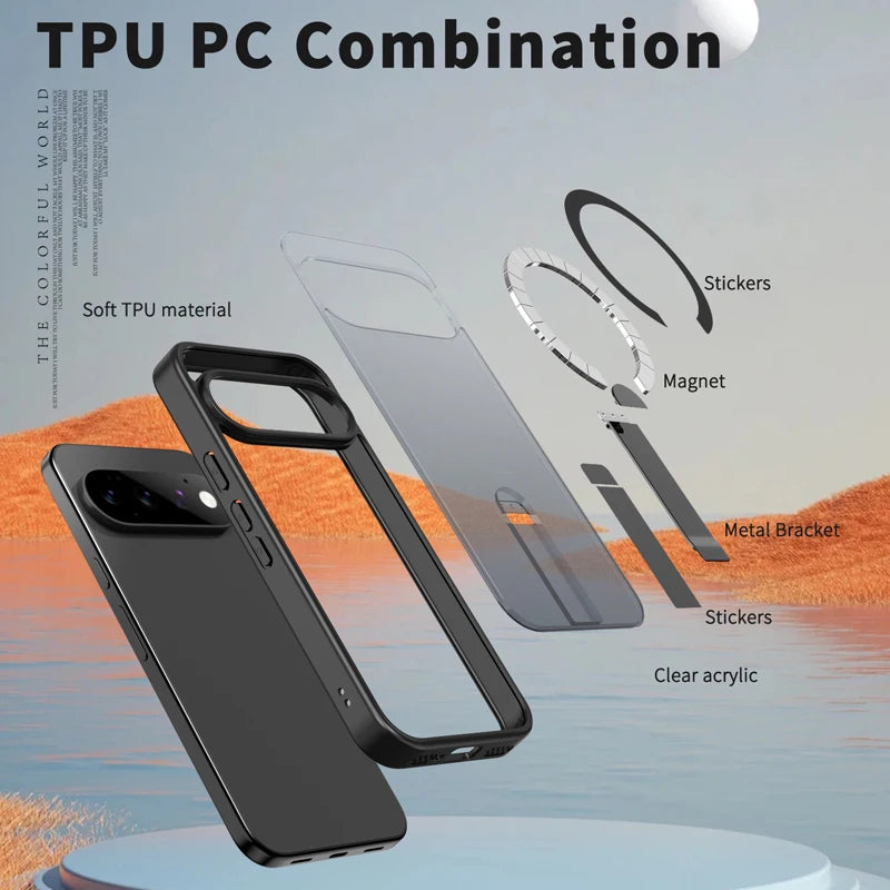 Matte PC+TPU Kickstand Case with 360° Rotating Metal Bracket for Google Pixel 11 Series