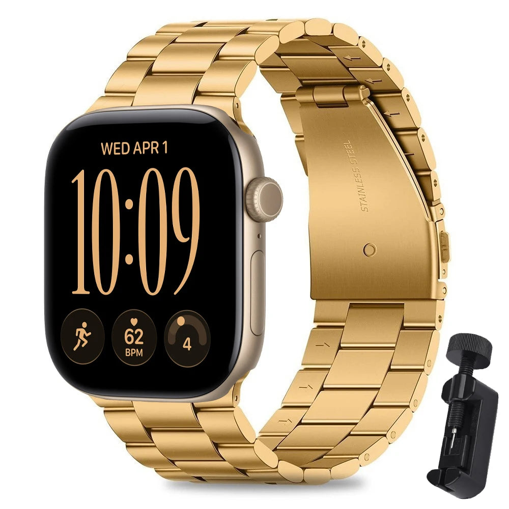 Polished Stainless Steel Band with Double-Button Folding Clasp for Apple Watch