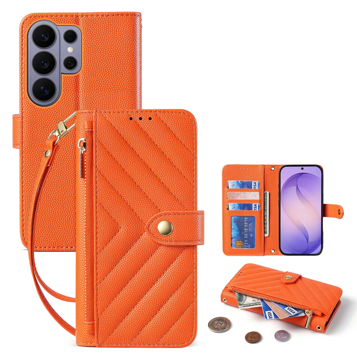 Pebbled Leather Crossbody Wallet Case for Samsung Galaxy S25 Series